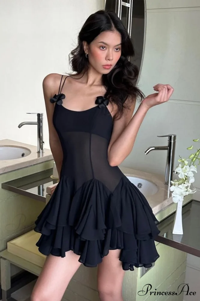 Ganili Spaghetti Sheer Charming Ruffle Mini Dress - Image 14