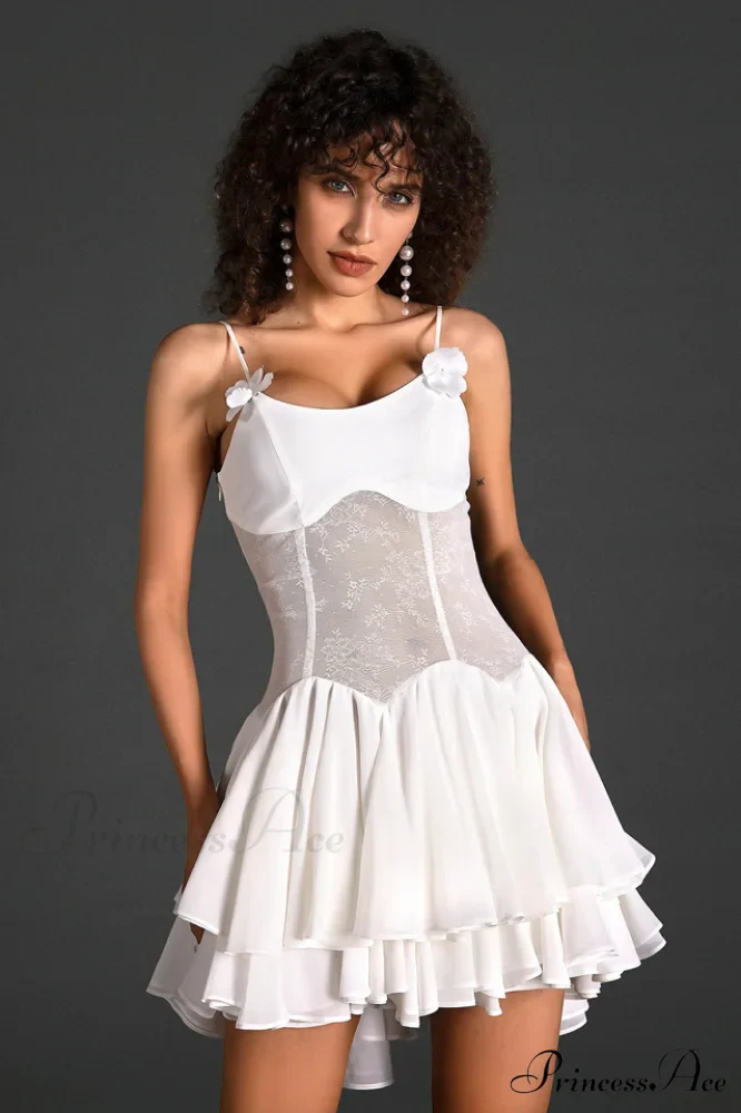 Ganili Spaghetti Sheer Charming Ruffle Mini Dress - Image 2