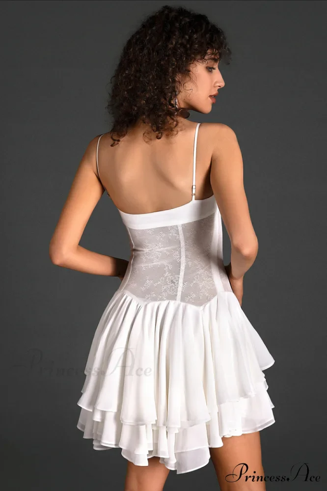 Ganili Spaghetti Sheer Charming Ruffle Mini Dress - Image 3