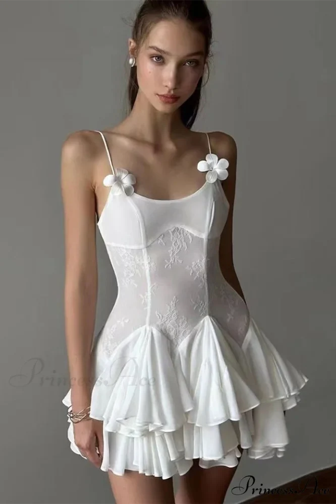 Ganili Spaghetti Sheer Charming Ruffle Mini Dress - Image 5