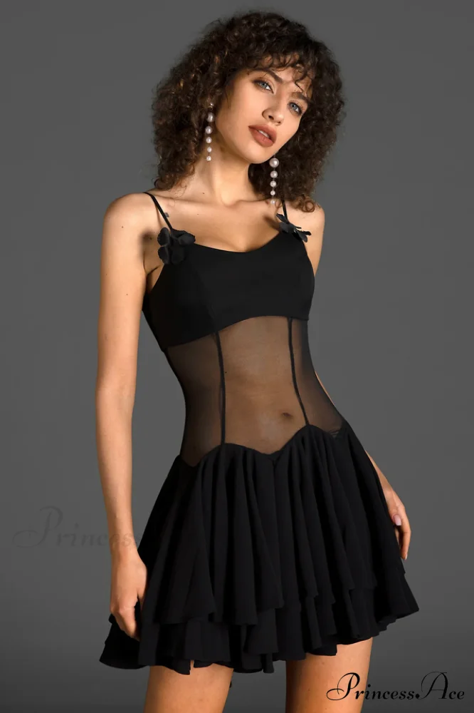 Ganili Spaghetti Sheer Charming Ruffle Mini Dress - Image 9