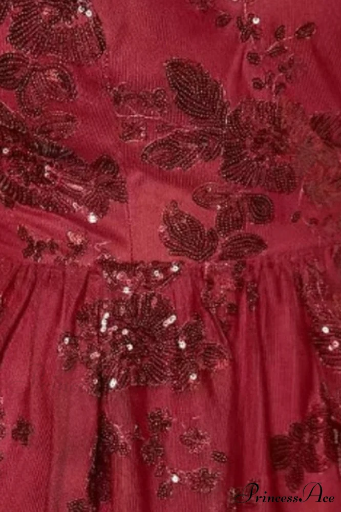 Burgundy Sequins Stylish Backless Mini Dress - Image 4
