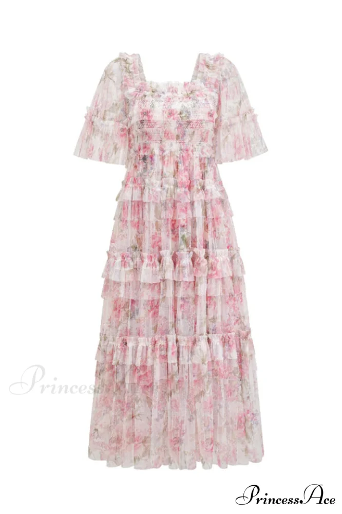 Floral Tulle Ruffle Charming Layered Maxi Dress - Image 6