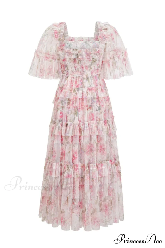 Floral Tulle Ruffle Charming Layered Maxi Dress - Image 7