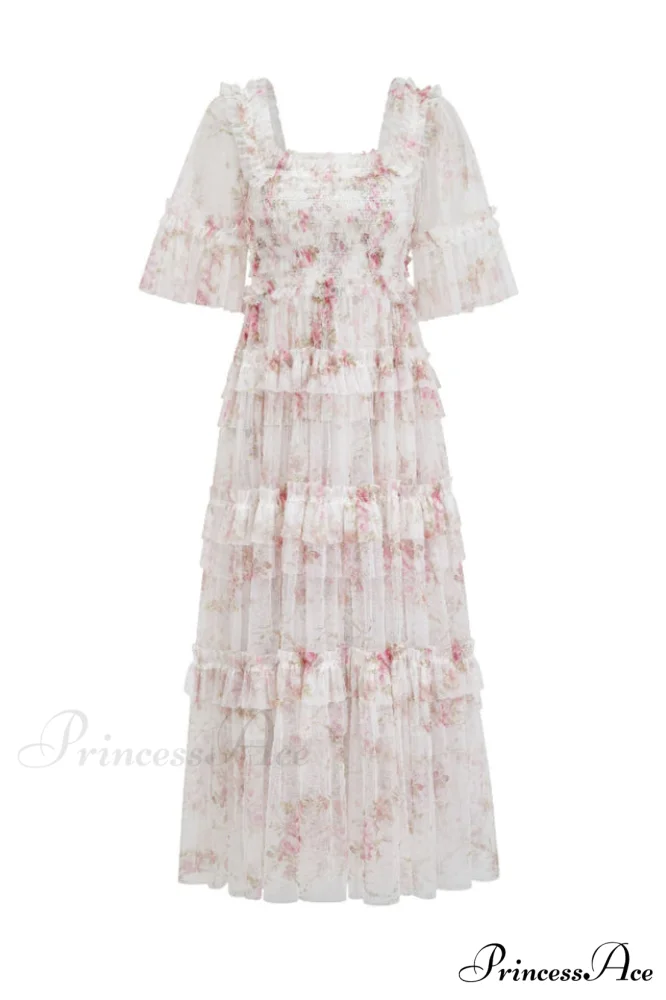 Floral Tulle Ruffle Charming Layered Maxi Dress - Image 8
