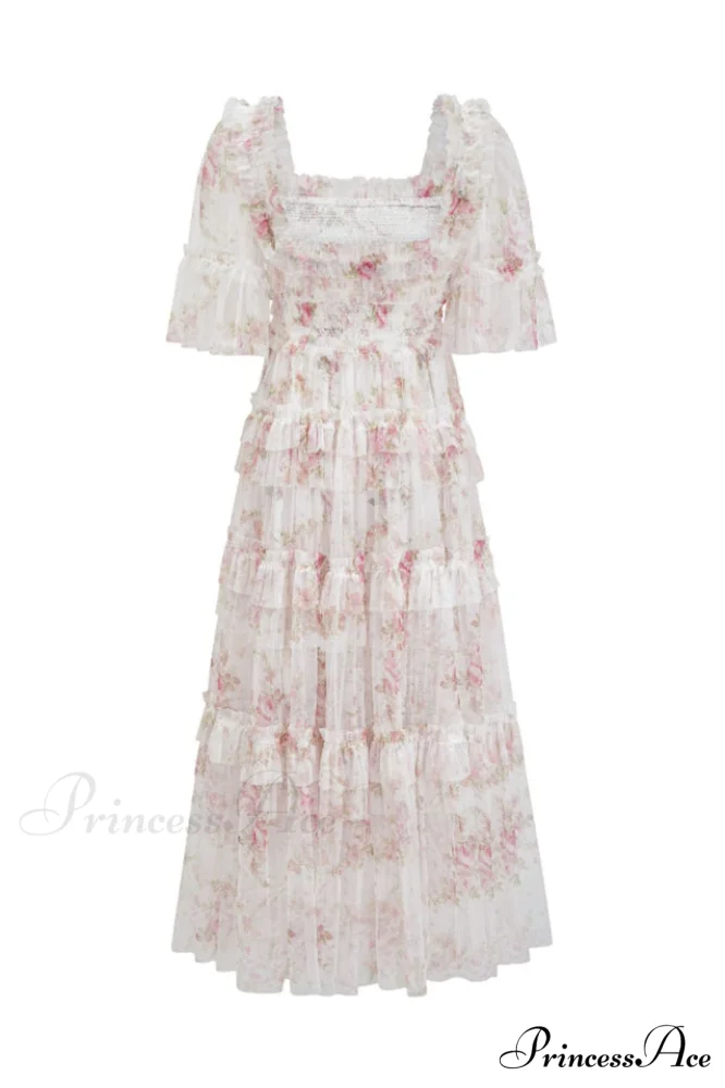 Floral Tulle Ruffle Charming Layered Maxi Dress - Image 9