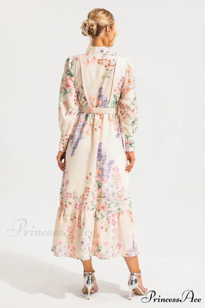 Floral Long Sleeve Charming Maxi Dress With Belt - Image 2