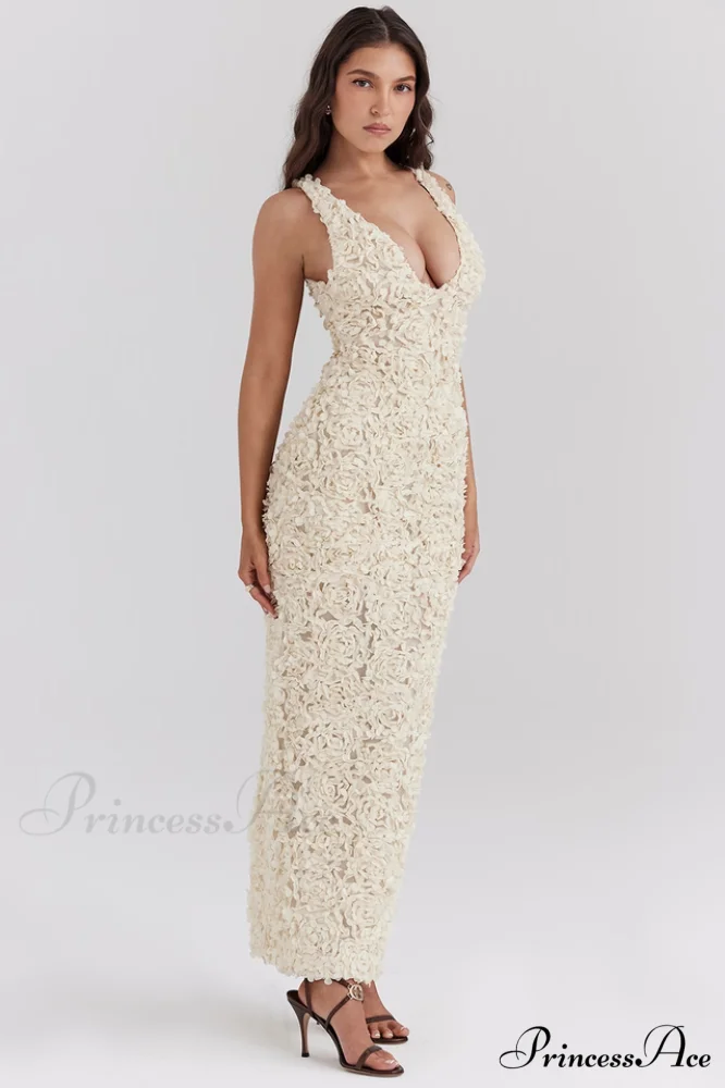 Carena Plunge Floral Charming Applique Maxi Dress - Image 2