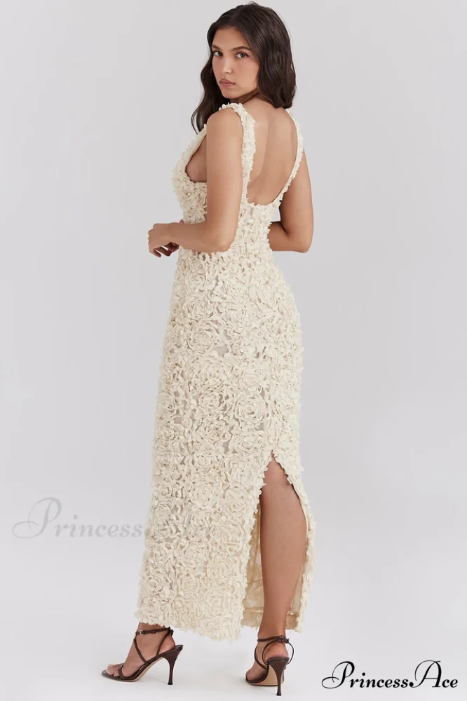 Carena Plunge Floral Charming Applique Maxi Dress - Image 4