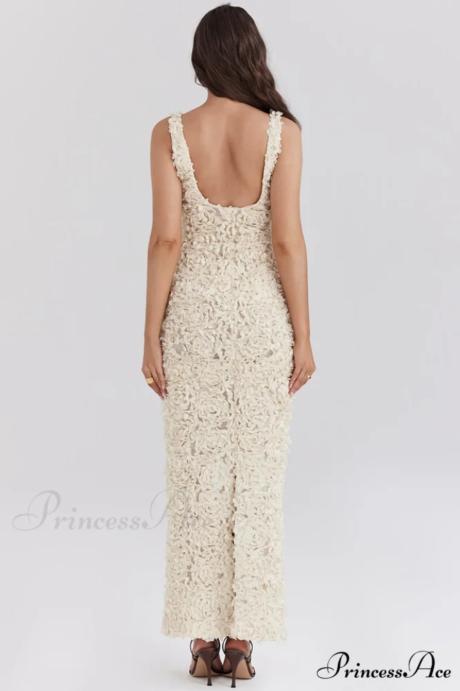 Carena Plunge Floral Charming Applique Maxi Dress - Image 5