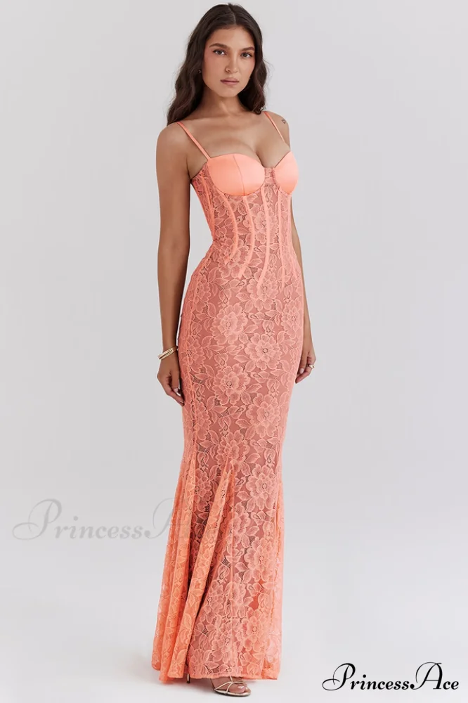 Cordelia Sorbet Lace Charming Godet Maxi Dress - Image 2