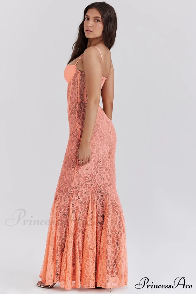 Cordelia Sorbet Lace Charming Godet Maxi Dress - Image 3
