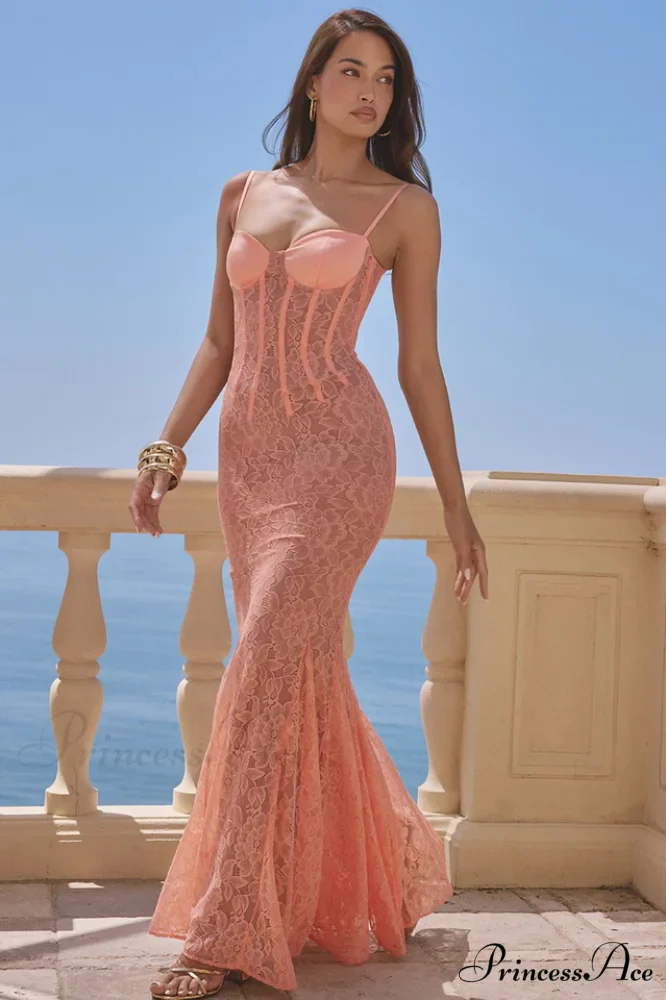 Cordelia Sorbet Lace Charming Godet Maxi Dress - Image 4