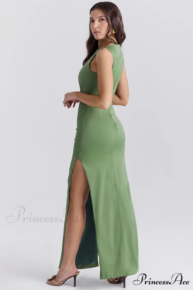 Filomena Olive Boat Charming Neck Maxi Dress - Image 3