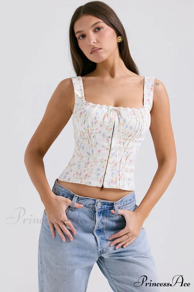 Chicca White Stylish Posy Print Top - Image 2