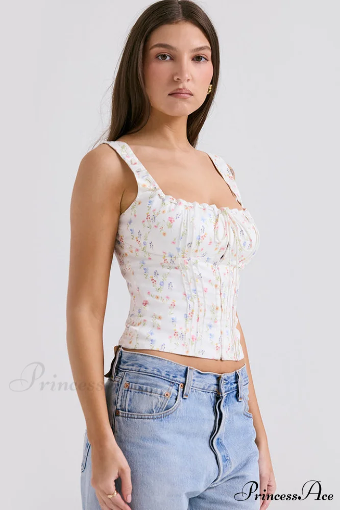 Chicca White Stylish Posy Print Top - Image 3