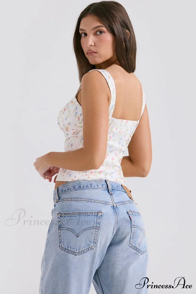 Chicca White Stylish Posy Print Top - Image 4