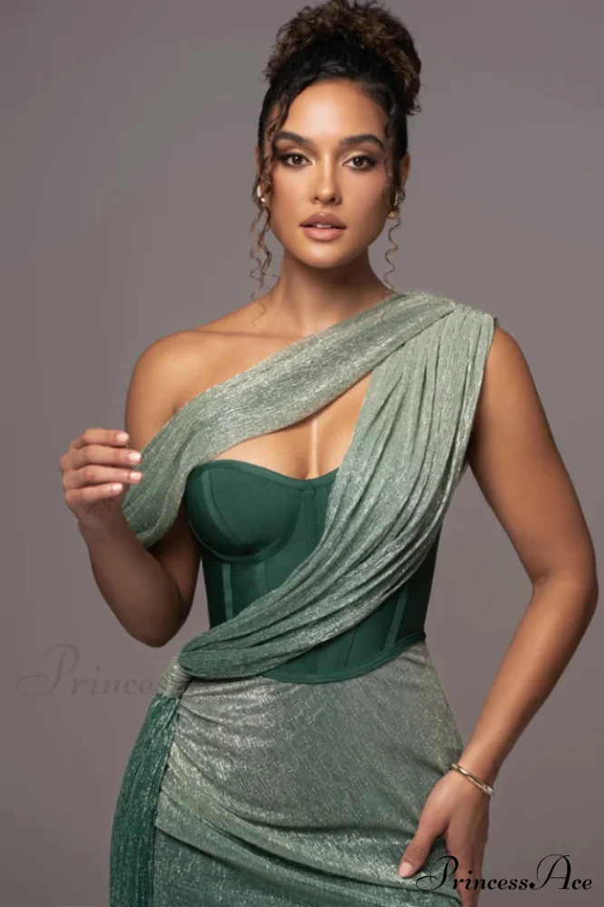 Green Celestina Stylish Draped Maxi Dress - Image 3