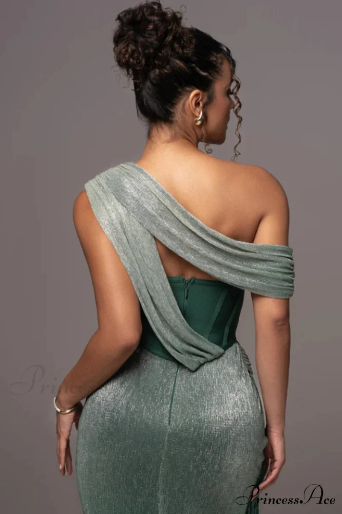 Green Celestina Stylish Draped Maxi Dress - Image 6
