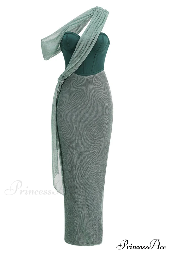 Green Celestina Stylish Draped Maxi Dress - Image 7