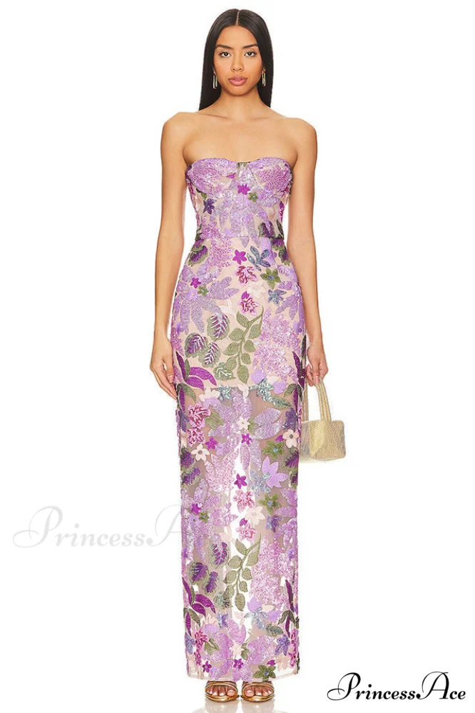 Calista Sequin Stylish Embroidered Maxi Dress - Image 3