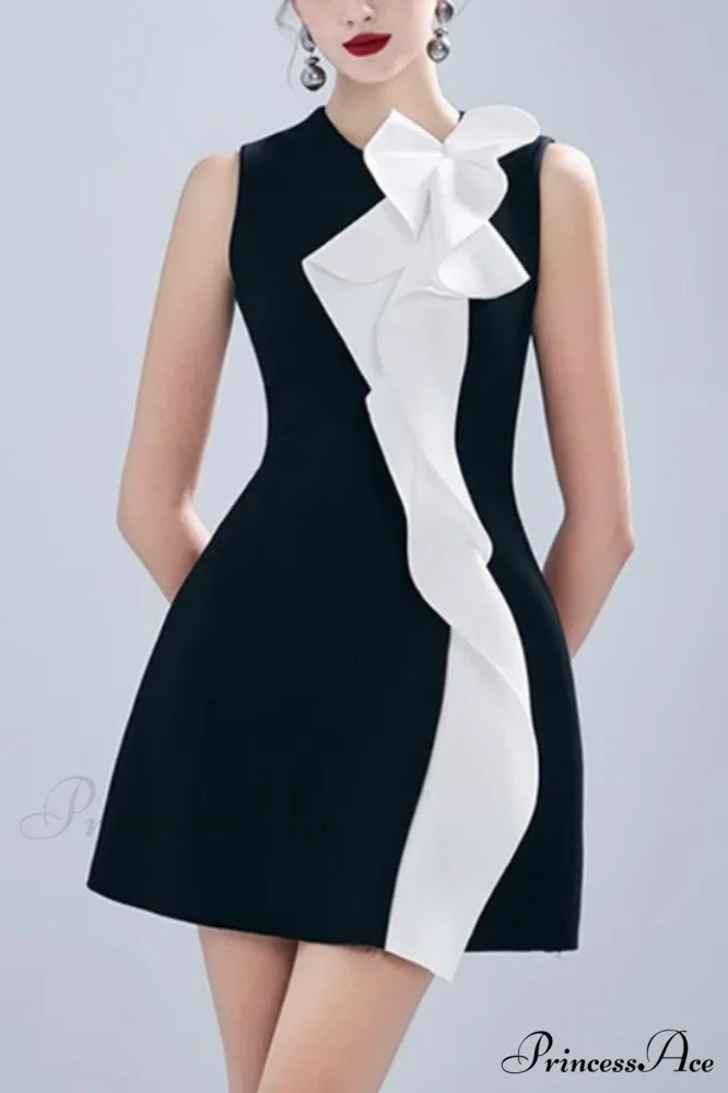 Contrast Color Patchwork Charming Ruffle Mini Dress - Image 2