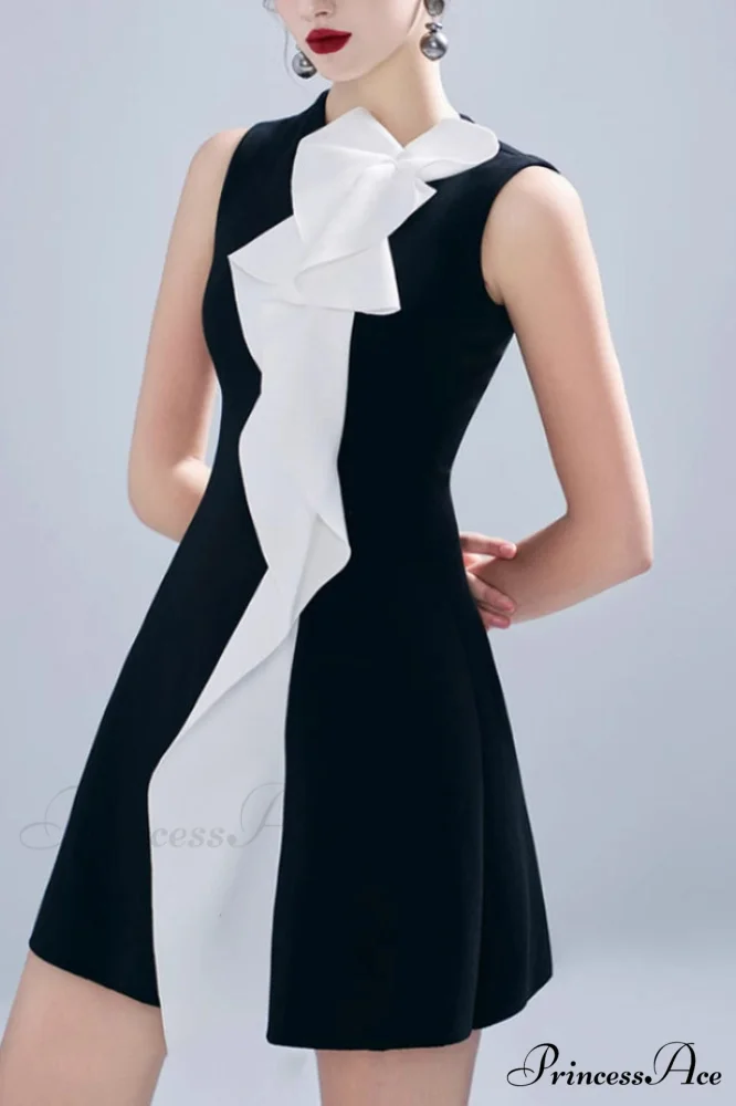 Contrast Color Patchwork Charming Ruffle Mini Dress - Image 3
