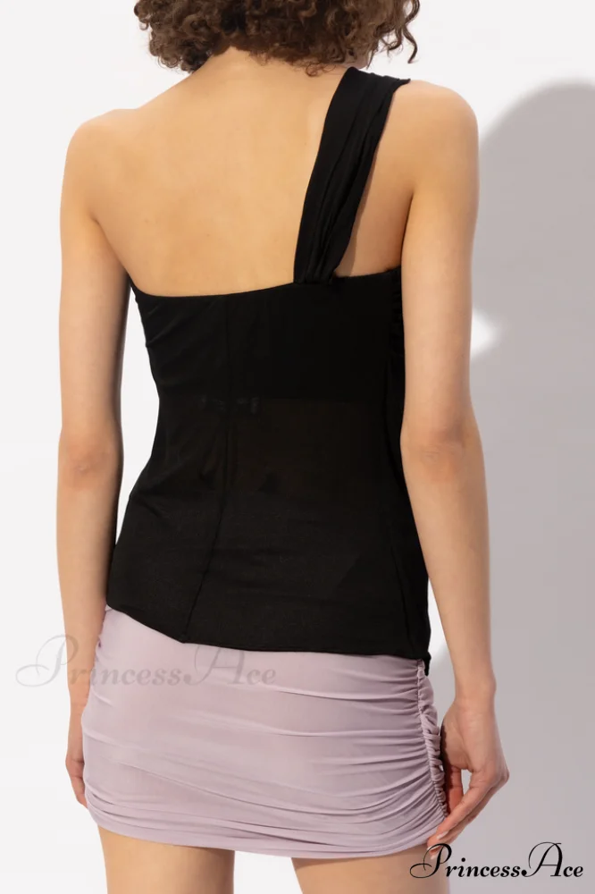 Black Draped Top Charming With An Asymmetrical Cut - Image 2