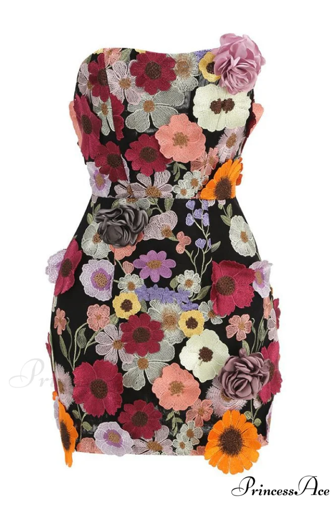 Floral 3D Embroidery Charming Tube Mini Dress - Image 5