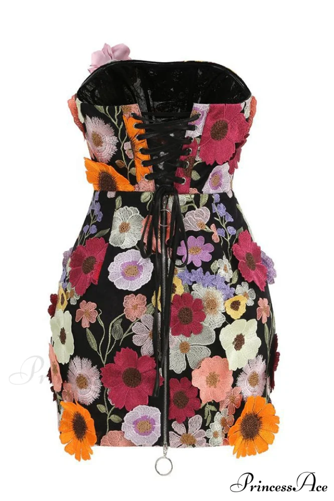 Floral 3D Embroidery Charming Tube Mini Dress - Image 6