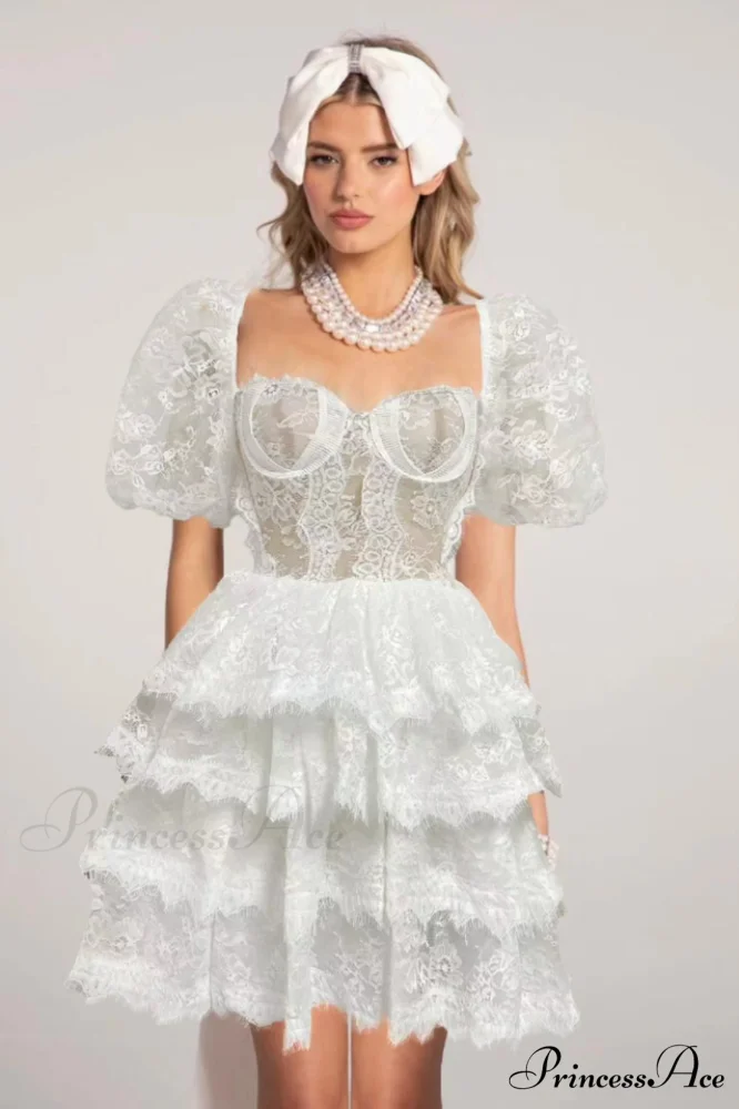 Alix Puff Shoulder Charming Tiered Mini Dress - Image 2