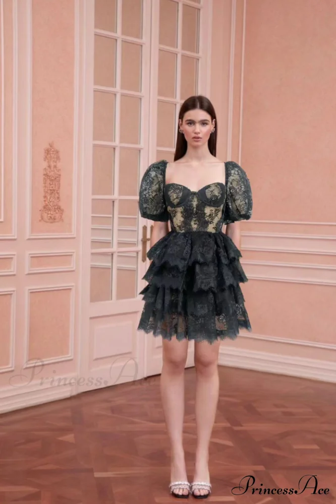 Alix Puff Shoulder Charming Tiered Mini Dress - Image 4