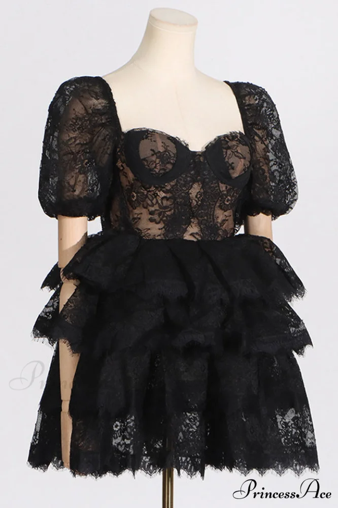 Alix Puff Shoulder Charming Tiered Mini Dress - Image 6