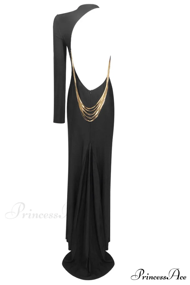 Angelou Black Backless Charming Chain Maxi Dress - Image 13