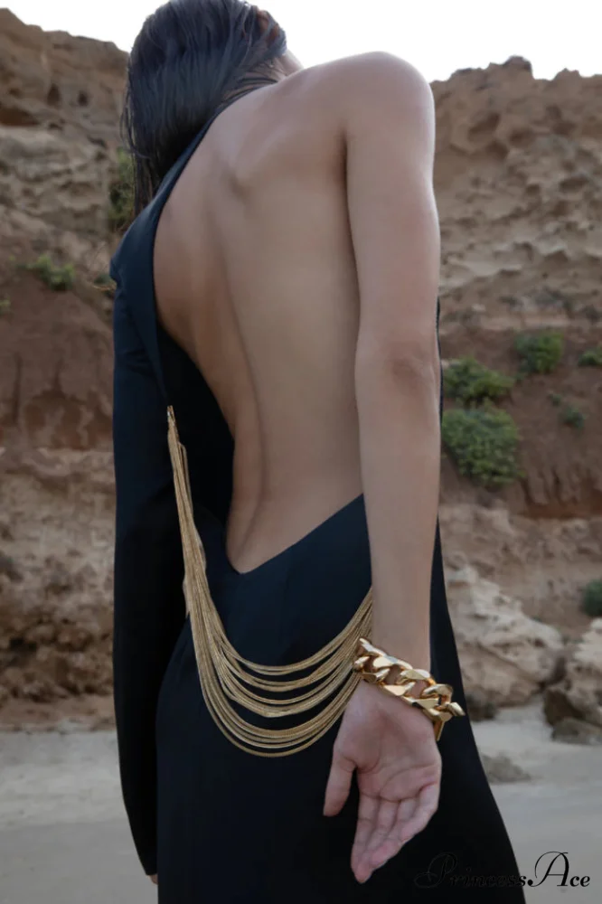 Angelou Black Backless Charming Chain Maxi Dress - Image 5