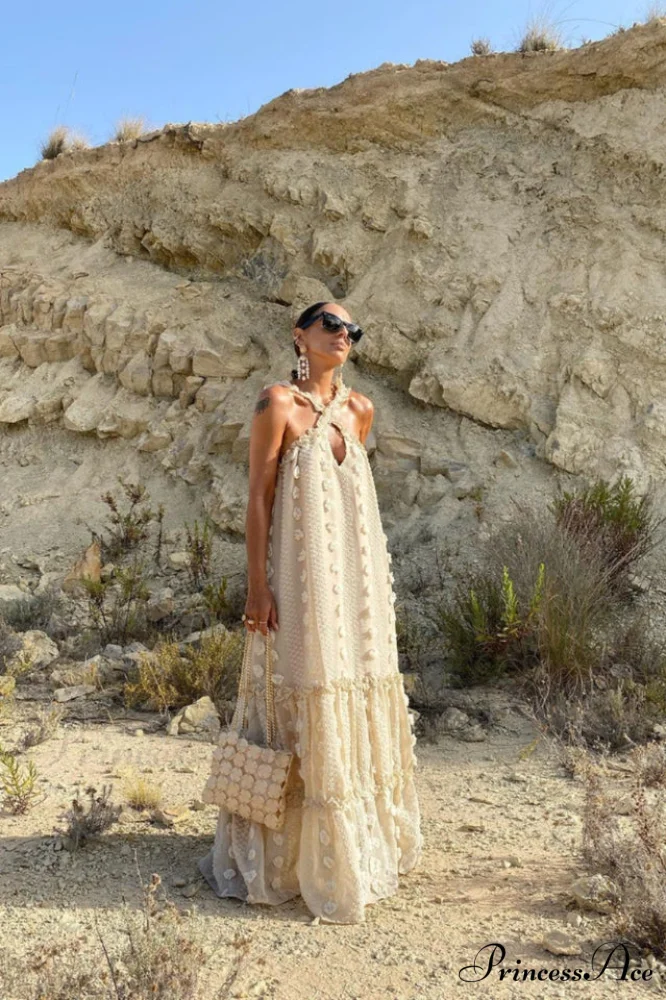 3D Flower Patchwork Charming Halter Maxi Dress - Image 5