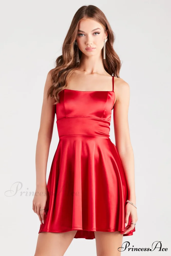 A Moment In Charming Satin Skater Dress - Image 7