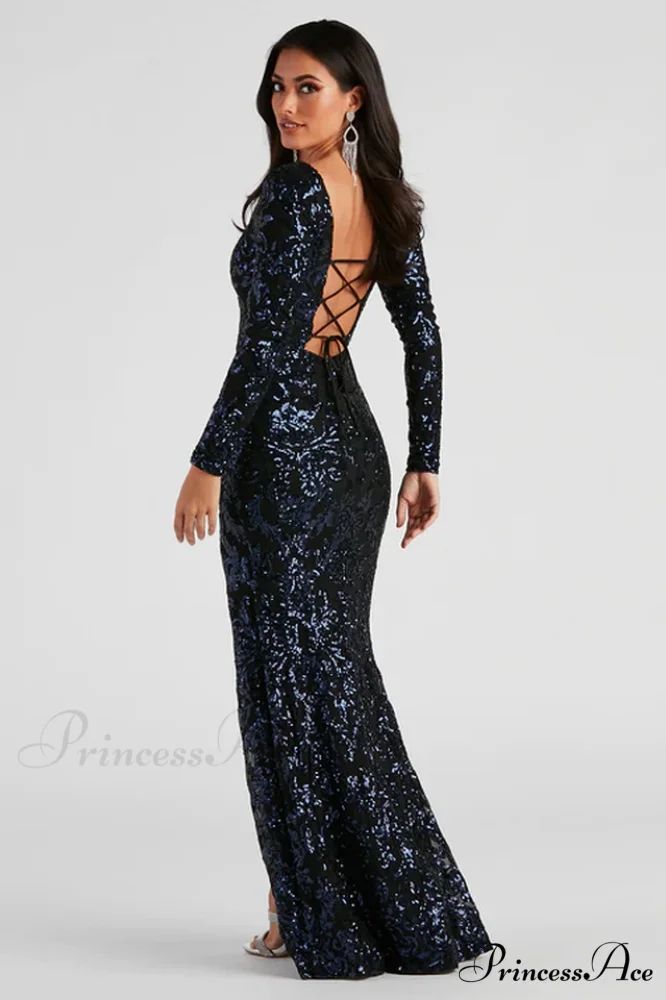 Arial Formal Stylish Sequin Lace-Up Dress - Image 3