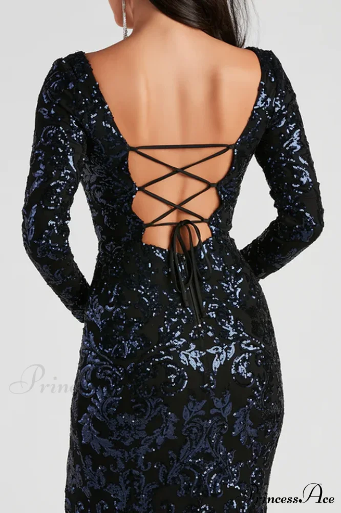 Arial Formal Stylish Sequin Lace-Up Dress - Image 4