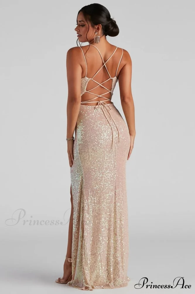 Debra Formal Sequin Charming Cowl Neck Dress - Image 4
