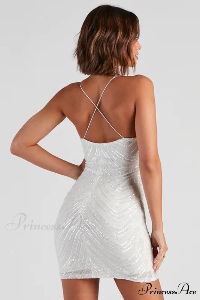 Erica Sequin Stylish V-Neck Mini Dress - Image 3