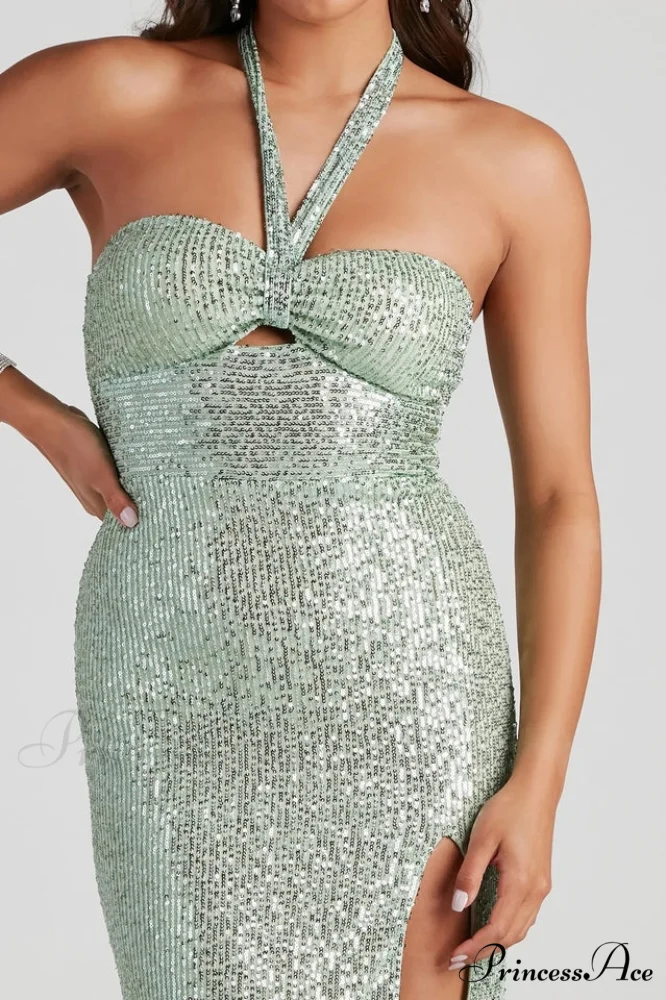 Kasey Formal Stylish Sequin Halter Dress - Image 3