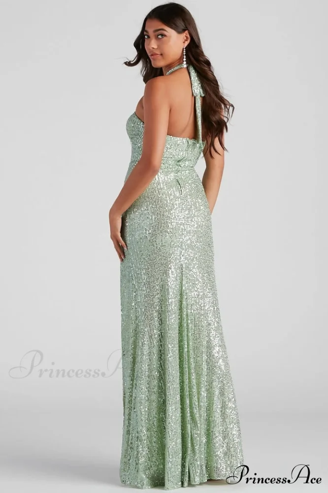 Kasey Formal Stylish Sequin Halter Dress - Image 4