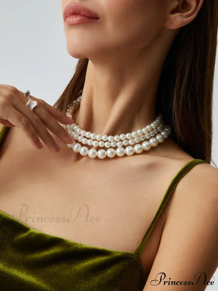 Treble Layers Graceful Pearl Necklace - Image 2