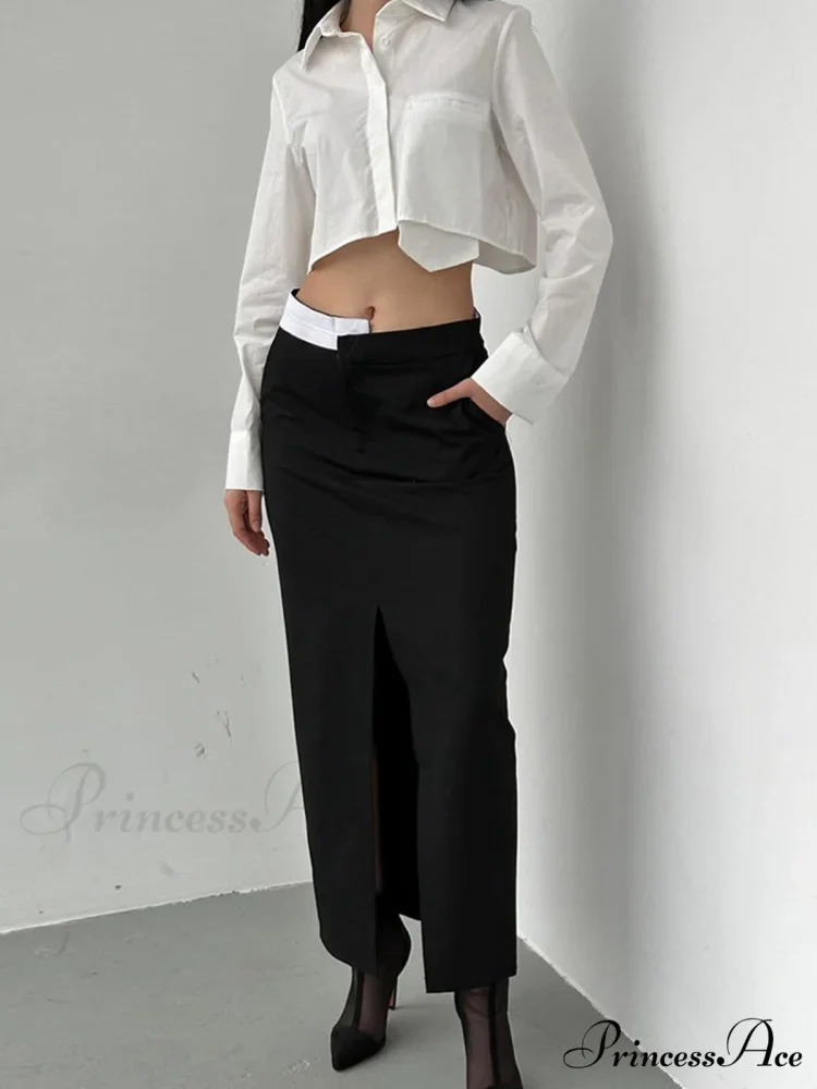 Asymmetric Waistband Graceful Maxi Skirt - Image 3