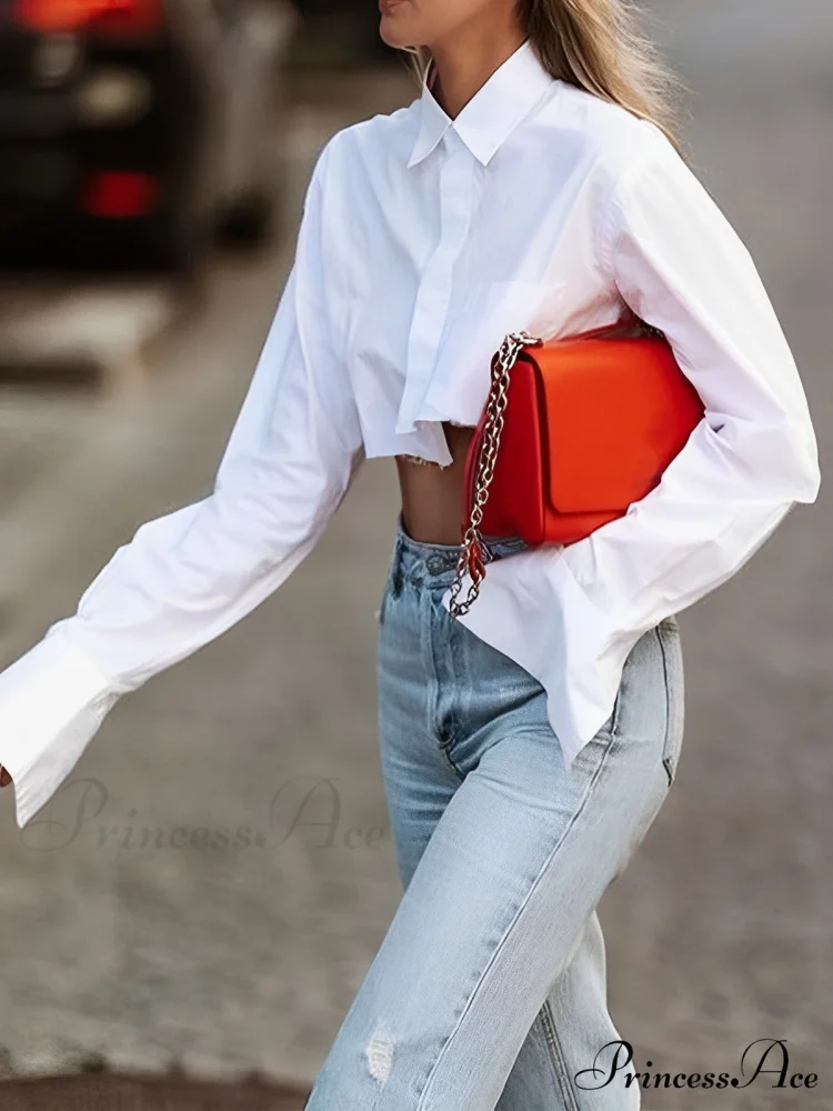 Asymmetrical Cotton Graceful Crop Shirt - Image 3