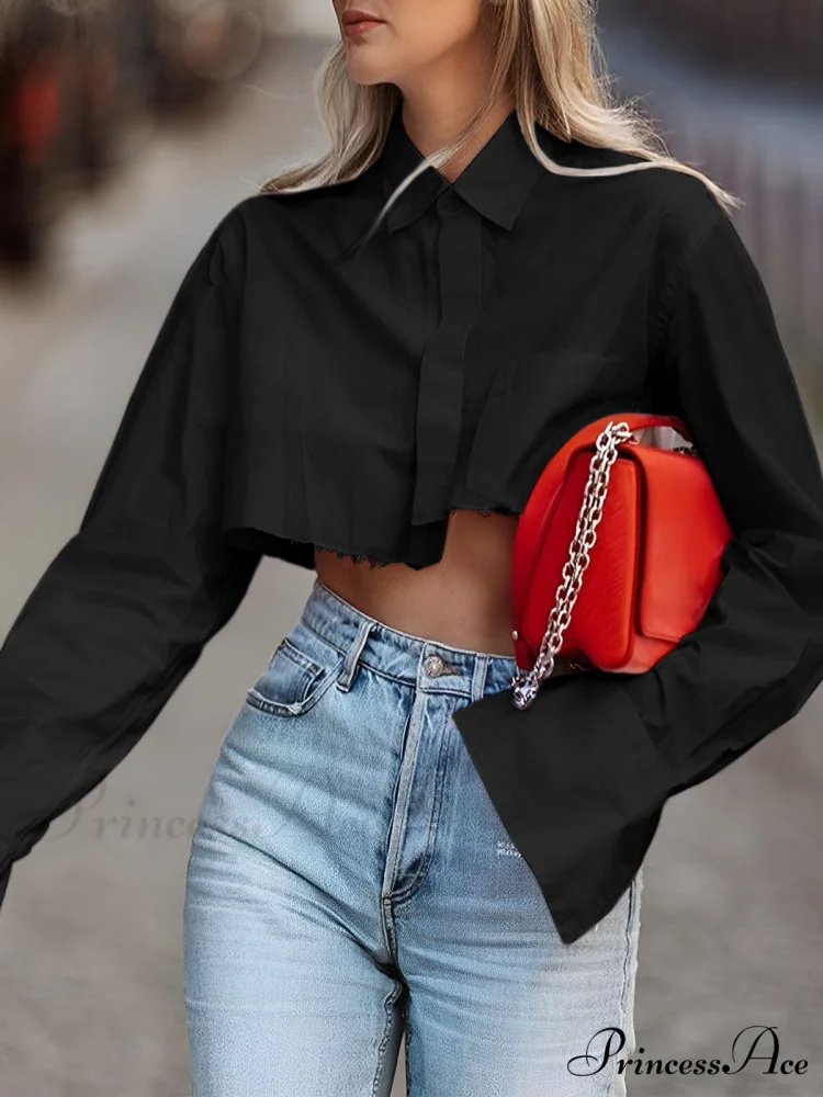 Asymmetrical Cotton Graceful Crop Shirt - Image 5