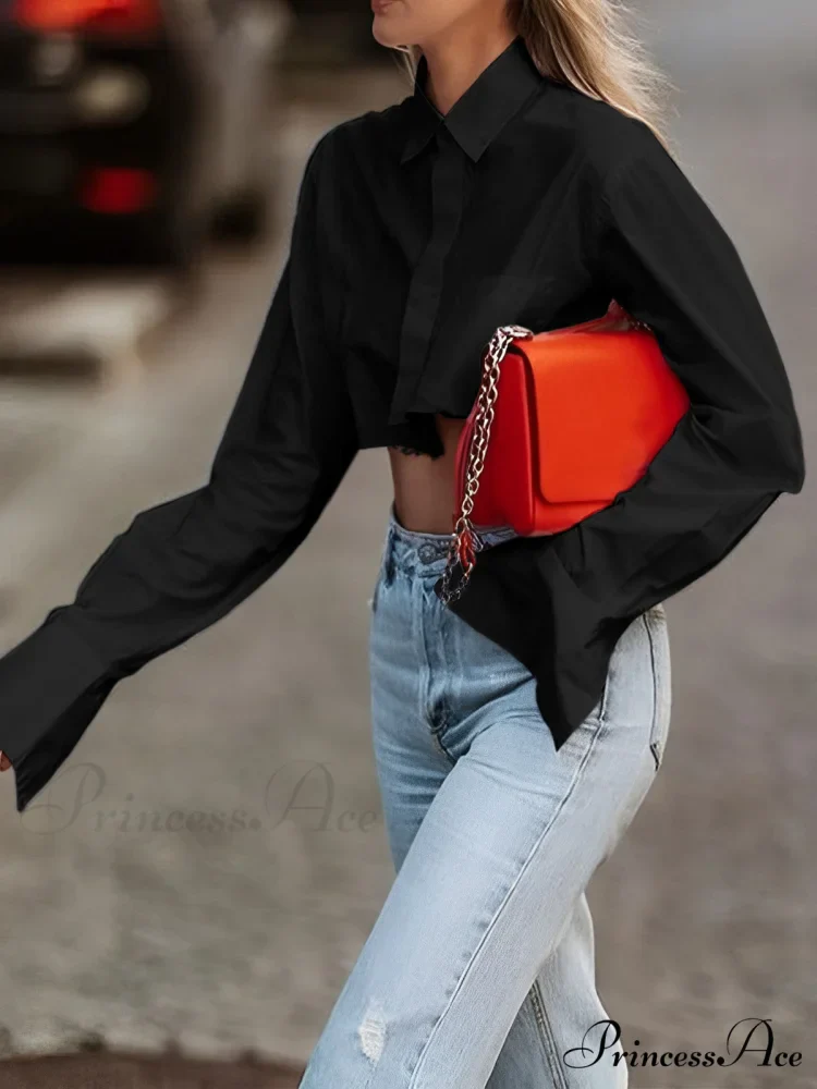 Asymmetrical Cotton Graceful Crop Shirt - Image 6