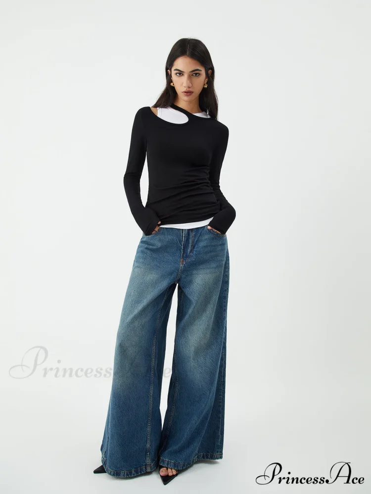Asymmetrical Neck Graceful Long Sleeve Blouse - Image 3