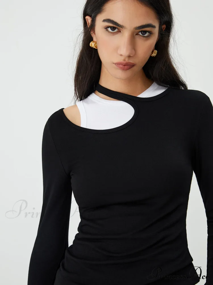 Asymmetrical Neck Graceful Long Sleeve Blouse - Image 4